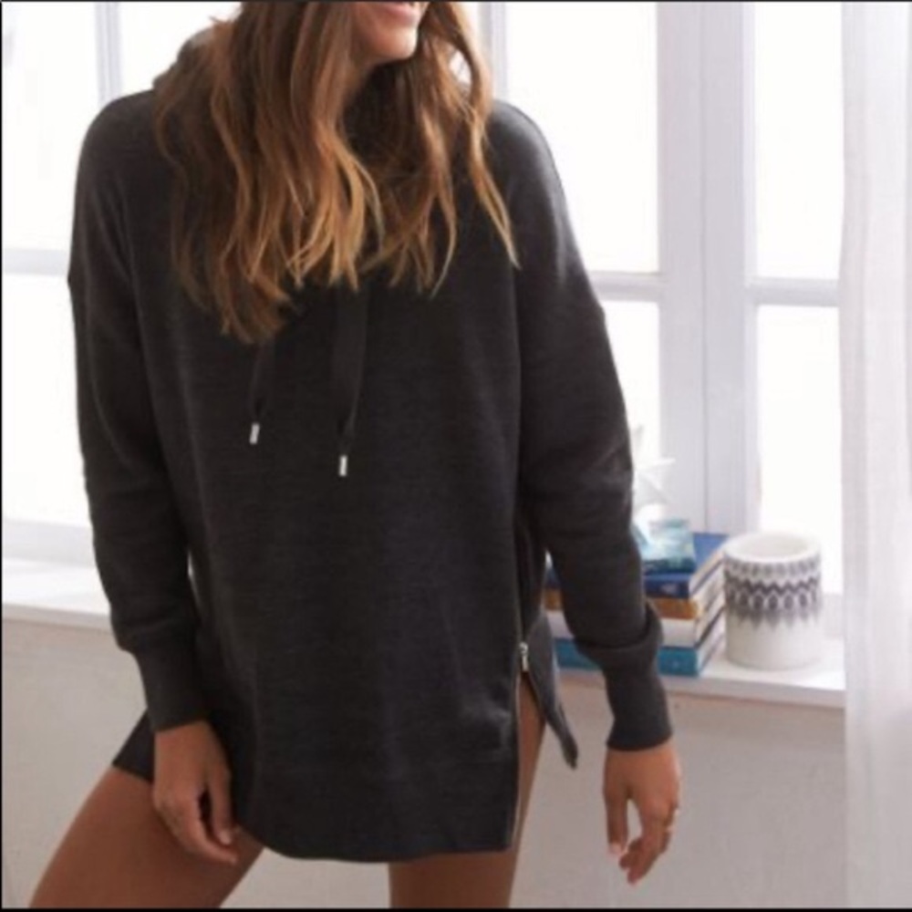 Aerie Street Side Zipper Tan Hoodie